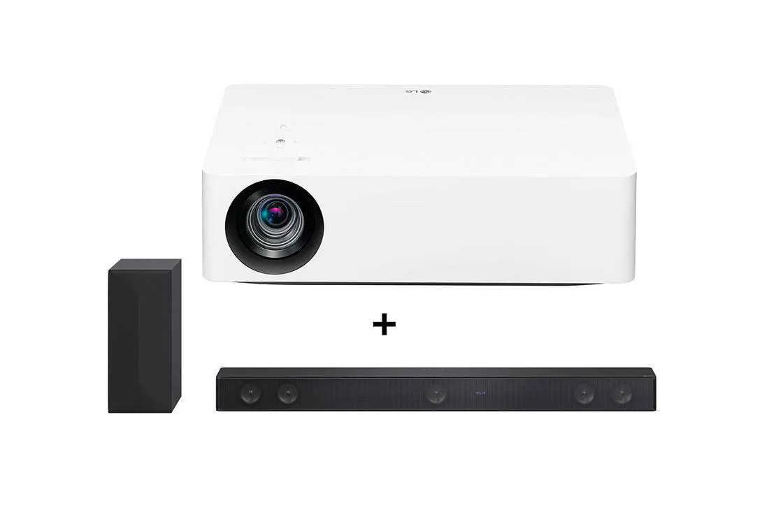 Projetor LG CineBeam Smart TV UHD 4K ThinQ AI - Projeção de até 140'' LED RGBB 1500 lúmens ANSI 150.000:1 + LG SOUND BAR SH7Q - 800W RMS, BLUETOOTH, DTS VIRTUAL X, AI SOUND PRO, 5.1 CANAIS