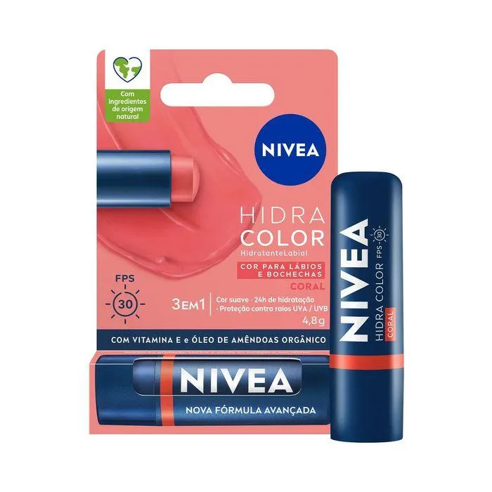 Nivea Hidratante Labial Hidra Color Coral FPS 30 4,8g
