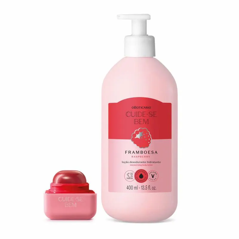 Combo Cuide-se Bem Feira Geleia de Framboesa: Loção Corporal 400ml + Balm Labial 6,2g