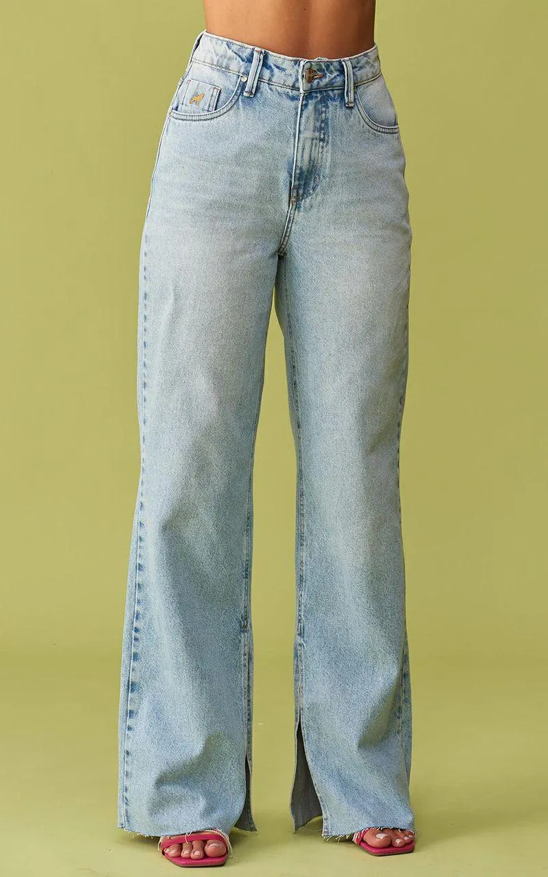 Calça Jeans Feminina Wide Leg Cintura Baixa - INDIGO