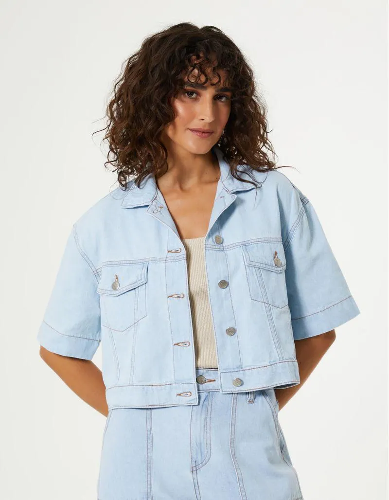 Jaqueta Cropped Jeans - Denim Claro