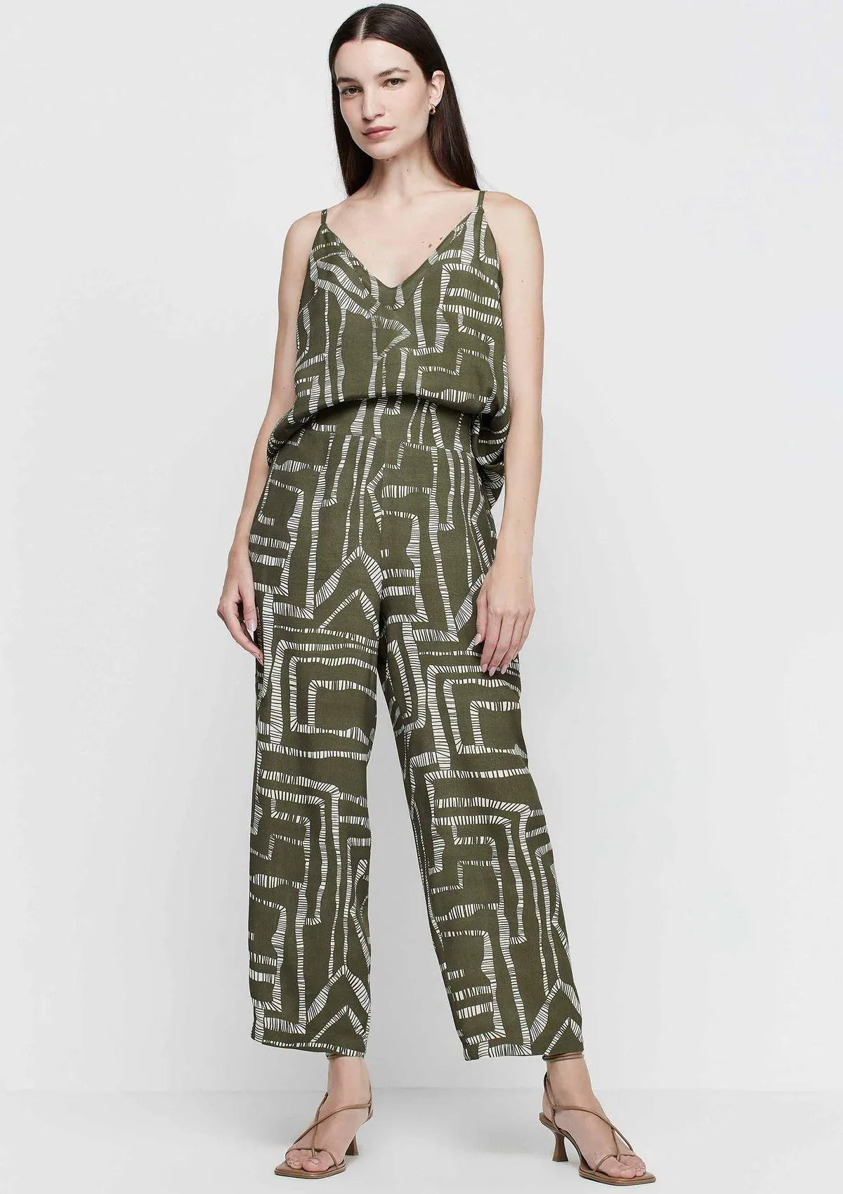 Calça Baggy Cintura Alta Em Viscose - Verde