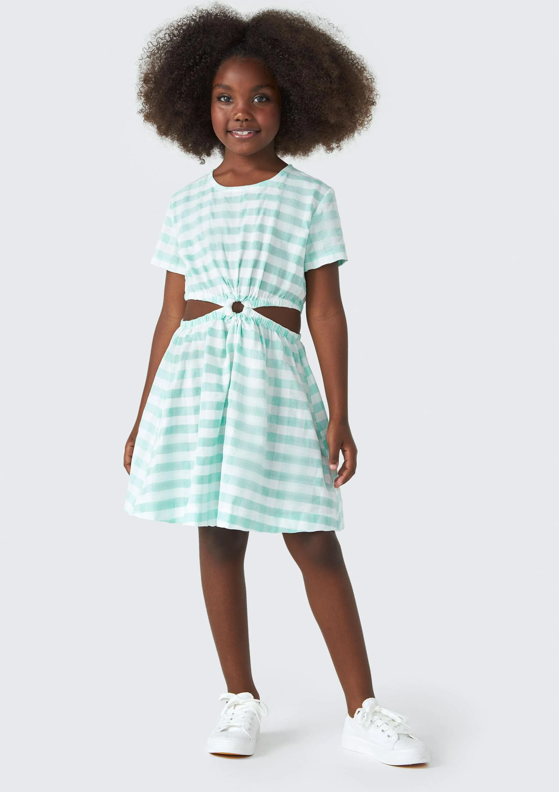 Vestido Infantil Manga Curta Em Xadrez - Verde