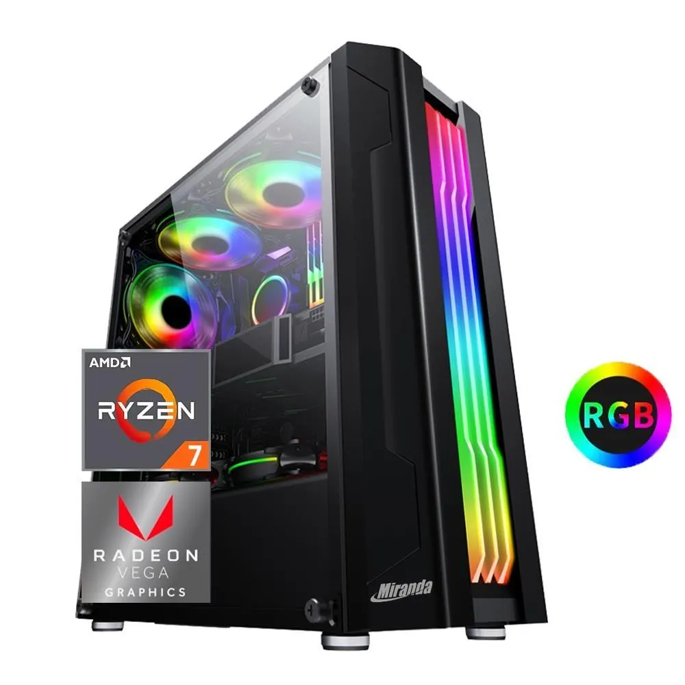 Computador Miranda Gamer Ryzen 7 5700G, Memória 16GB DDR4, SSD 512GB NVMe, Fonte 500W 80 Plus, Preto, Linux, LOGIN