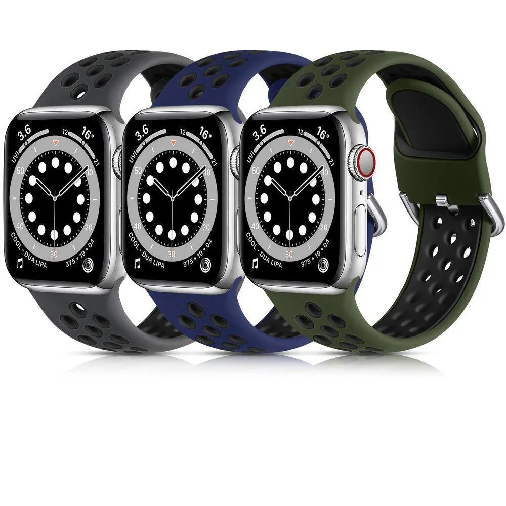 3 Pulseiras Silicone Esportivas P- Apple Watch 42mm-49mm (preto Antracite, Preto Verde, Preto Azul Meia-noite)