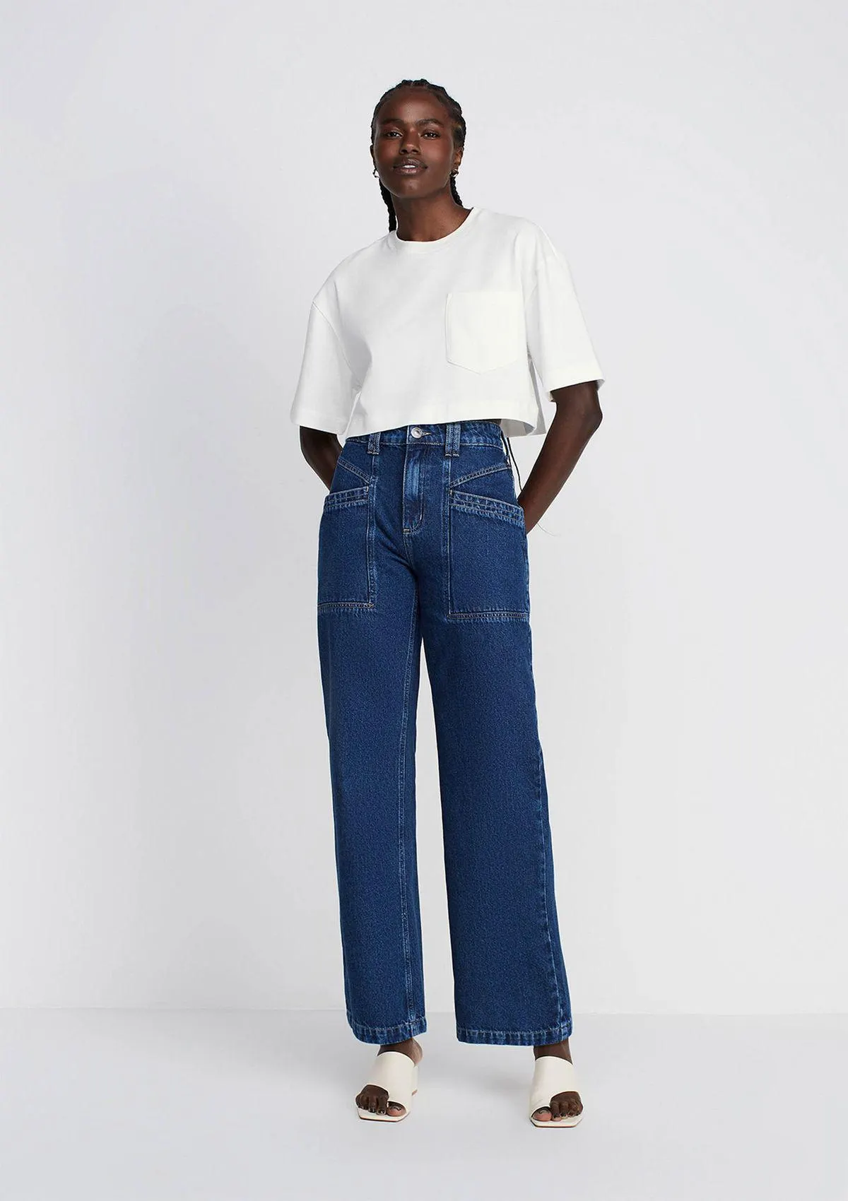 Calça Jeans Wide Leg Cintura Alta E-co2 Denim - Azul
