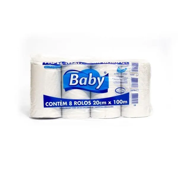 Papel Toalha Bobina Baby 20cm x 100m Branco Reciclado PT 8 RL