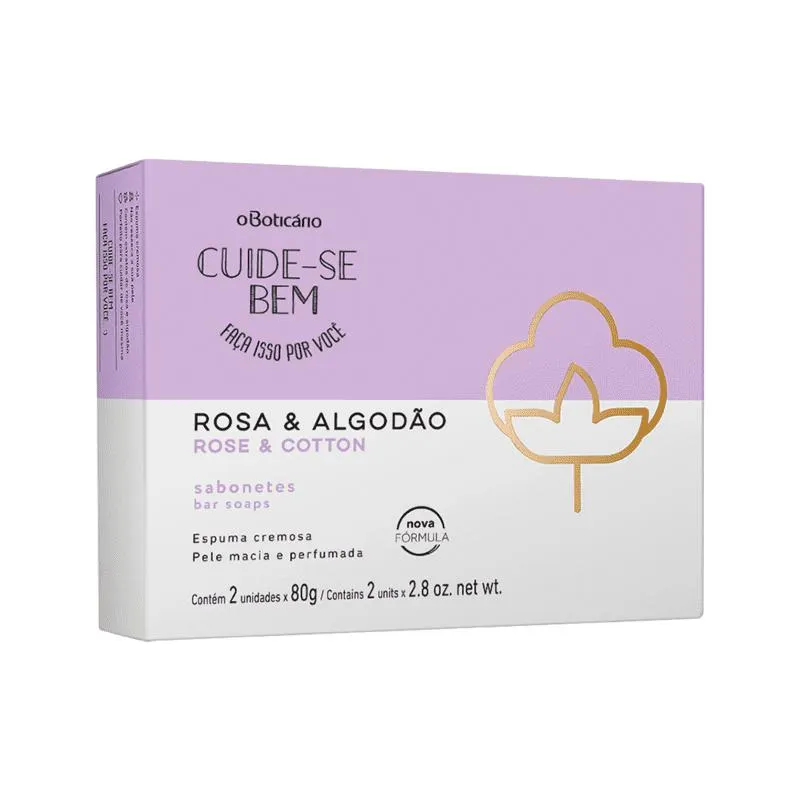 Sabonete em Barra Duo Cuide-se Bem Rosa e Algodão, 2 unidades de 80g cada