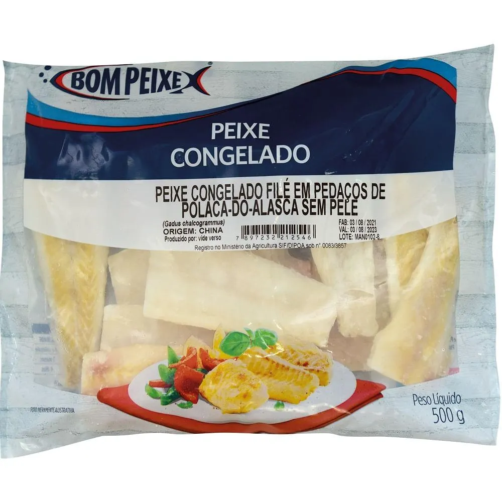 Peixe Polaca Alaska Bom Peixe 500g Filé Congelado Impotado