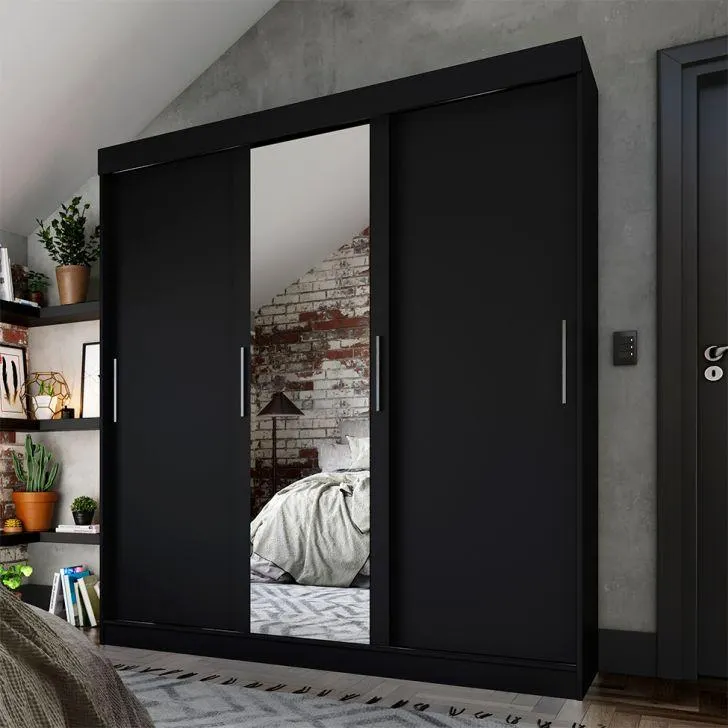 Guarda-Roupa Casal com Espelho Paris 3 PT 2 GV Preto