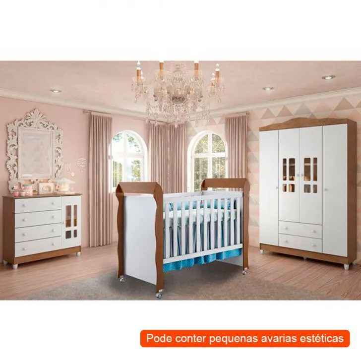 [OUTLET] Quarto Infantil Decorado Ariel IV Branco e Marrom