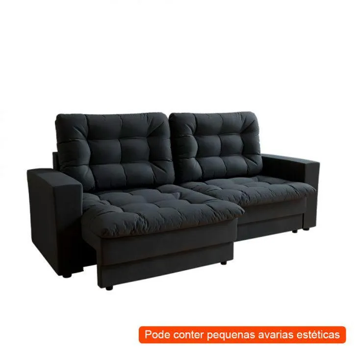 [OUTLET] Sofá 3 Lugares 180 cm Retrátil Lubeck Plush Suede Grafite