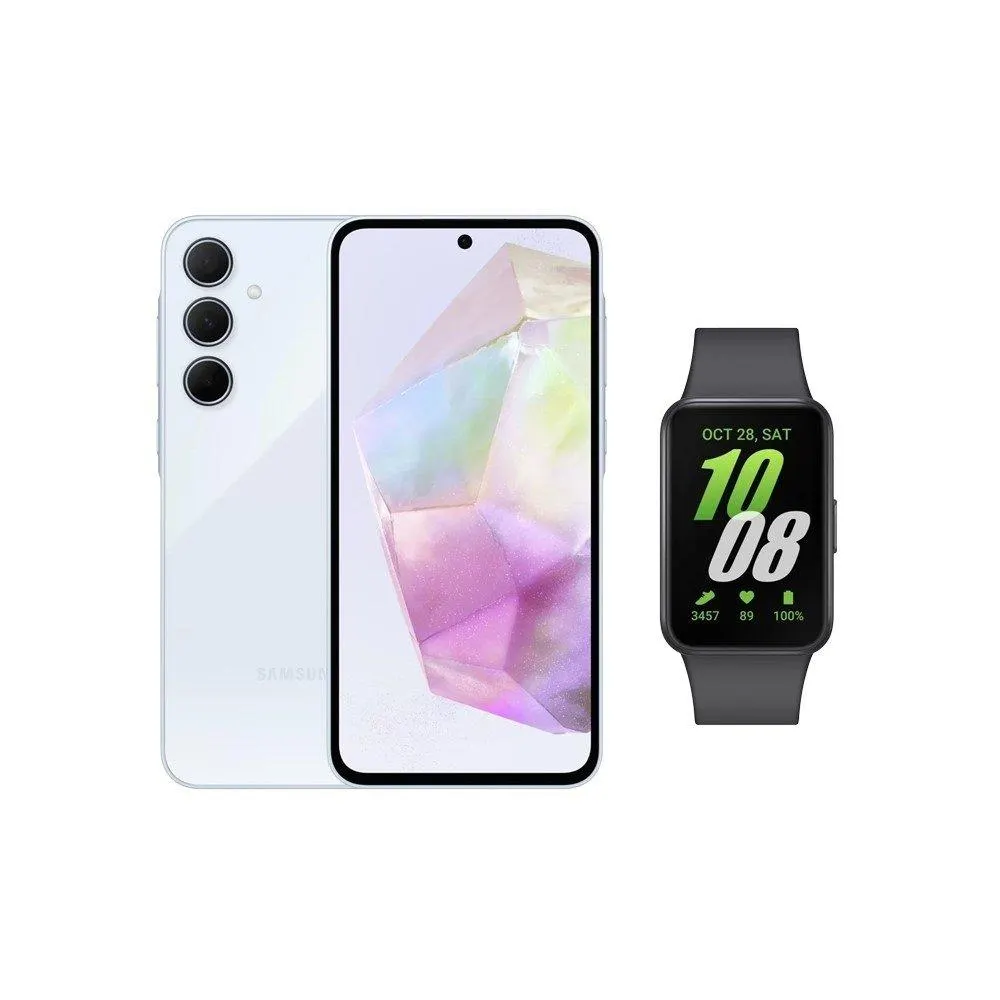 Smartphone Samsung Galaxy A35 5G Tela 6.6" 128GB Câmera 50MP+8MP+5MP Azul Claro + Smartwatch Samsung Galaxy Fit3 Grafite