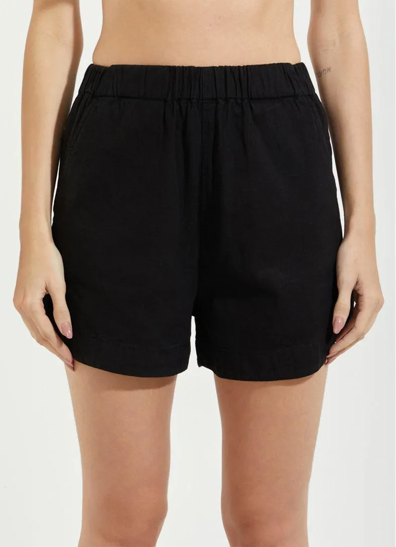 Short sarja mix linho preto