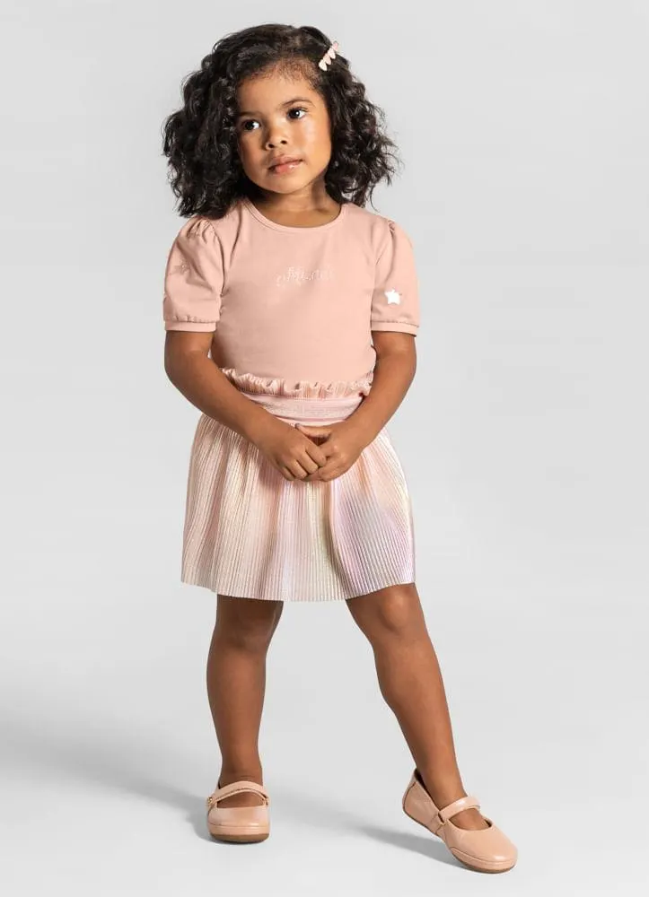 Conjunto com shorts saia plissado infantil menina Mundi