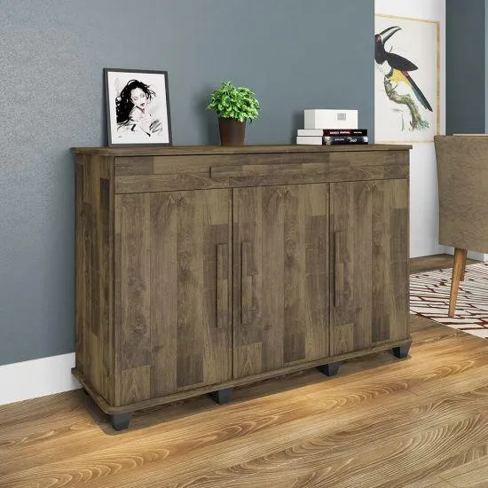 Balcão RV Móveis Rubi - 3 Portas, 1 Gaveta - Amadeirado