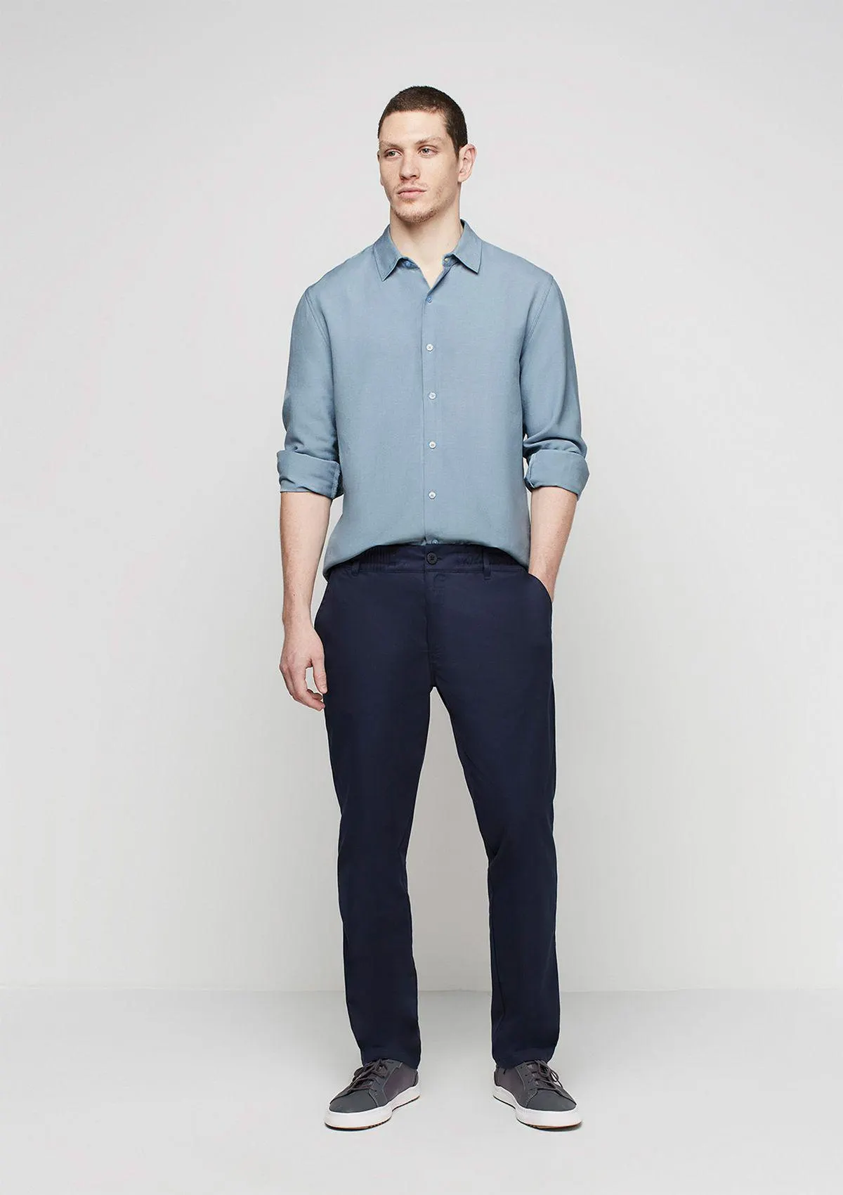 Calça Masculina Slim Fit Em Tecido - Azul