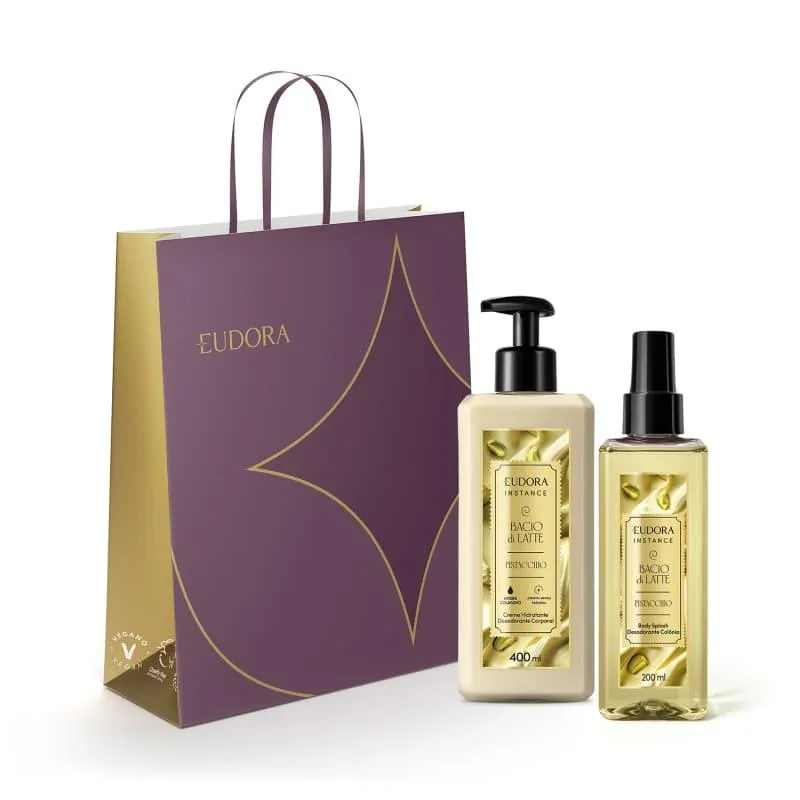 Combo Presente Instance Pistacchio: Body Splash Desodorante Colônia 200ml + Creme Corporal 400ml + Sacola