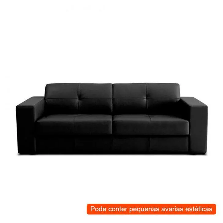 [OUTLET] Sofá 3 Lugares Belver Couro Sherwood Preto 208 cm