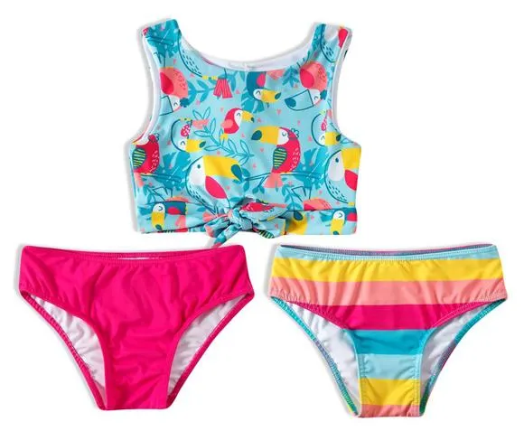kit 1 top e 2 calcinhas tucano colorido toddler proteção uv50+