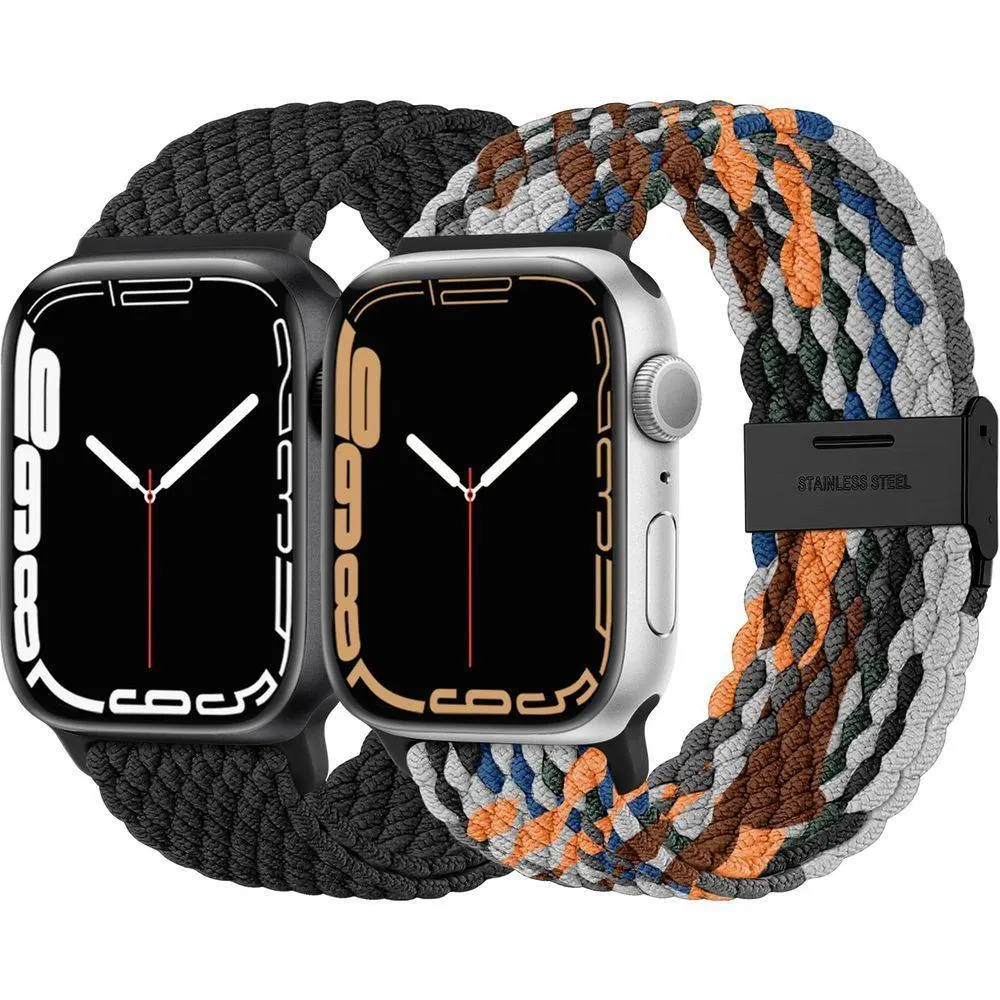 2 Pack Pulseiras Trançadas De Nylon Para Apple Watch, 38-49mm (black-camouflage)