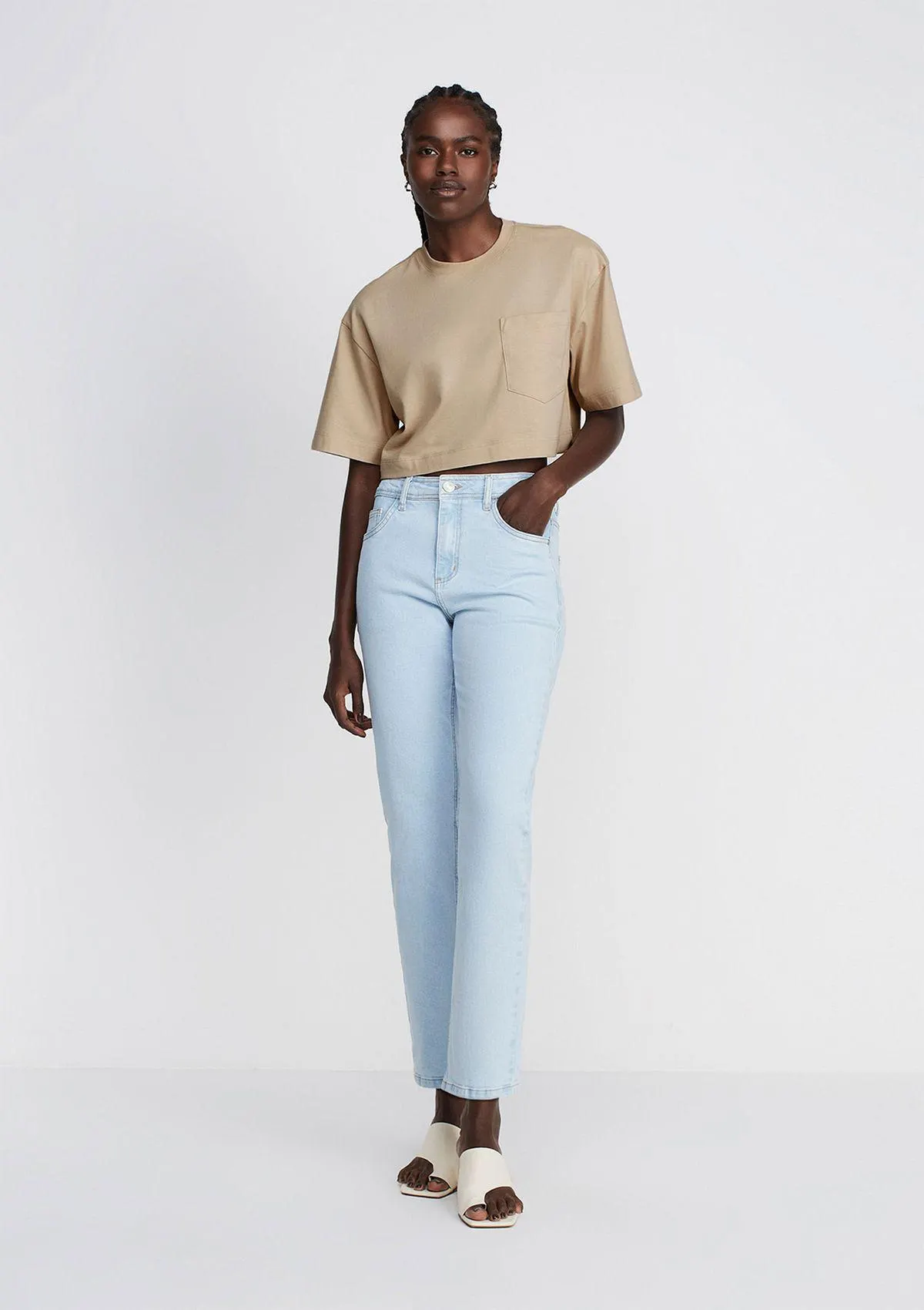 Calça Jeans Reta Cintura Média - Azul