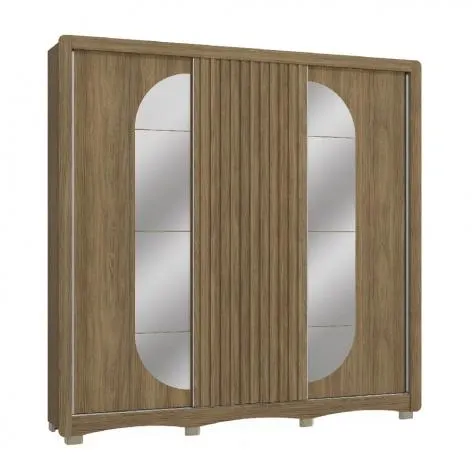 Guarda Roupa Kappesberg com Espelhos CB01N576 Portas de Correr e 4 Gavetas Flex Nogueira e Macadâmia