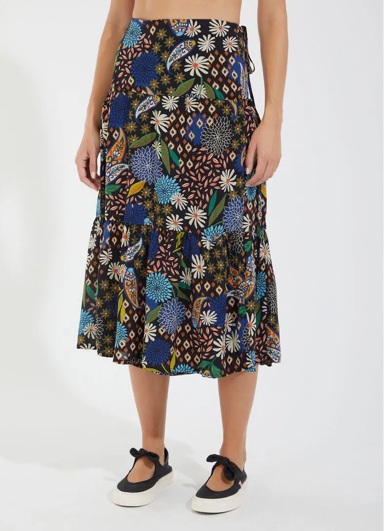 Saia transpassada estampada especiarias preto