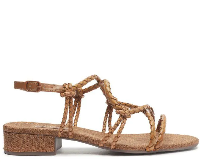 Sandália Entrelaçada Marrom Chicote Salto Bloco