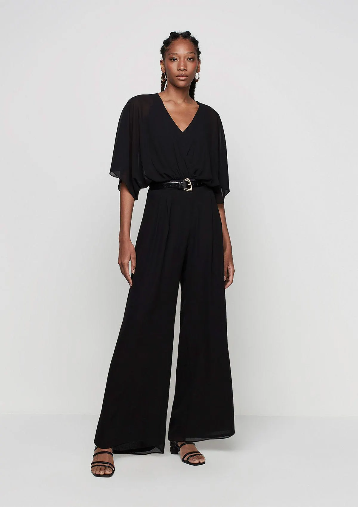 Calça Pantalona Cintura Alta Em Georgette - Preto