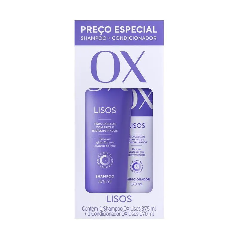 Shampoo 375ml e Condicionador 170ml OX Liso Duradouro