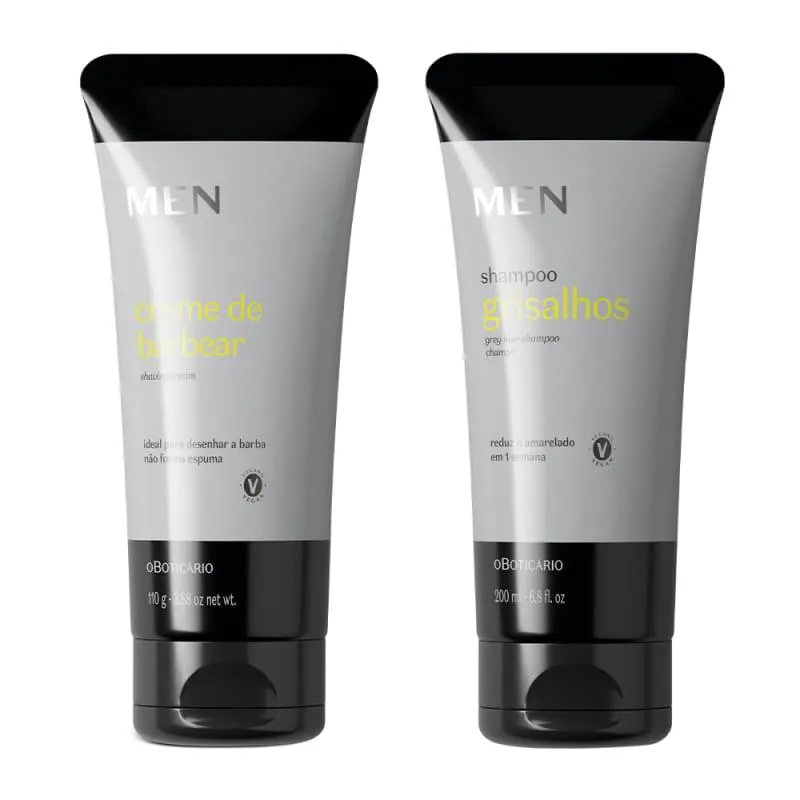 Combo MEN: Shampoo para Cabelos Grisalhos 200ml + Creme de Barbear 110g