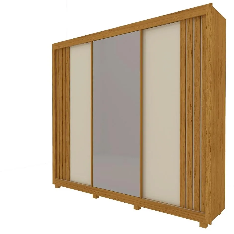 Guarda-Roupa Gelius Santorini 03 Portas Ripado - Naturale/Off White