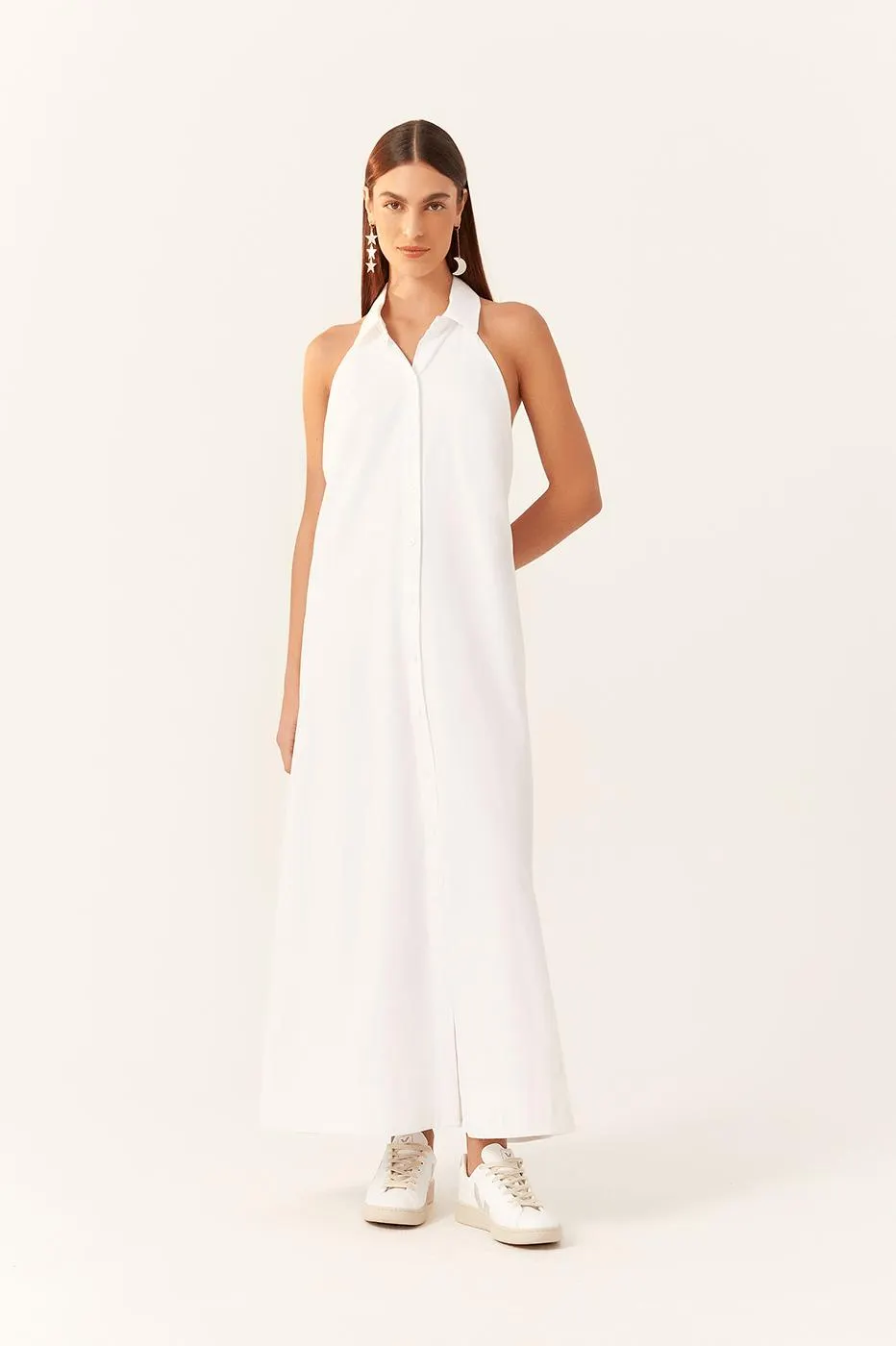 Vestido Cropped Algodão Decote Costas