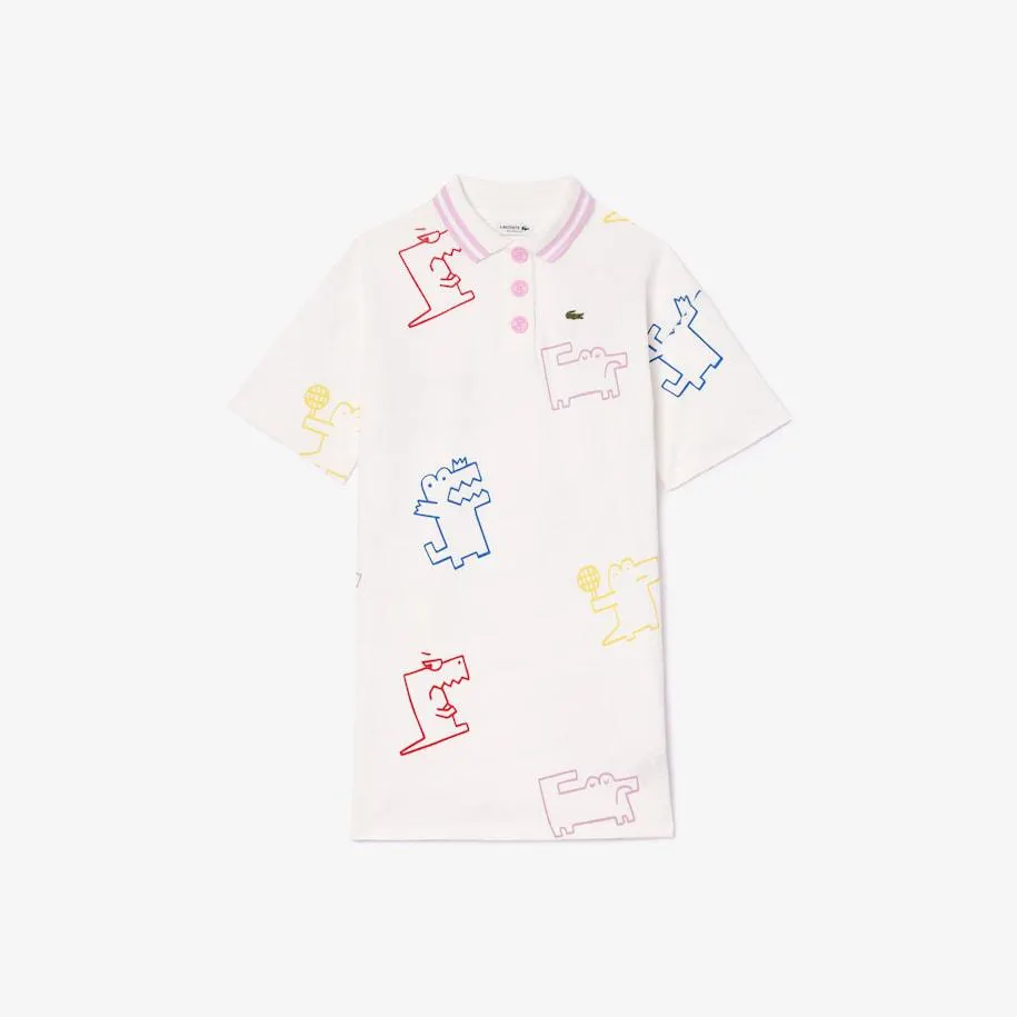 Vestido de Algodão Piquet com Estampa de Crocodilo