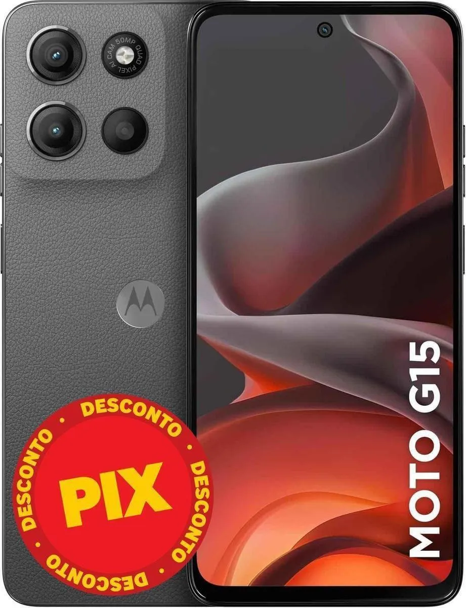 Smartphone / Telefone Celular Moto G15 256GB 12GB (4GB RAM+8GB RamBoost) e Câmera 50MP com AI Bateria de 5200 MAH Tela FHD+ 6.7" NFCGrafite