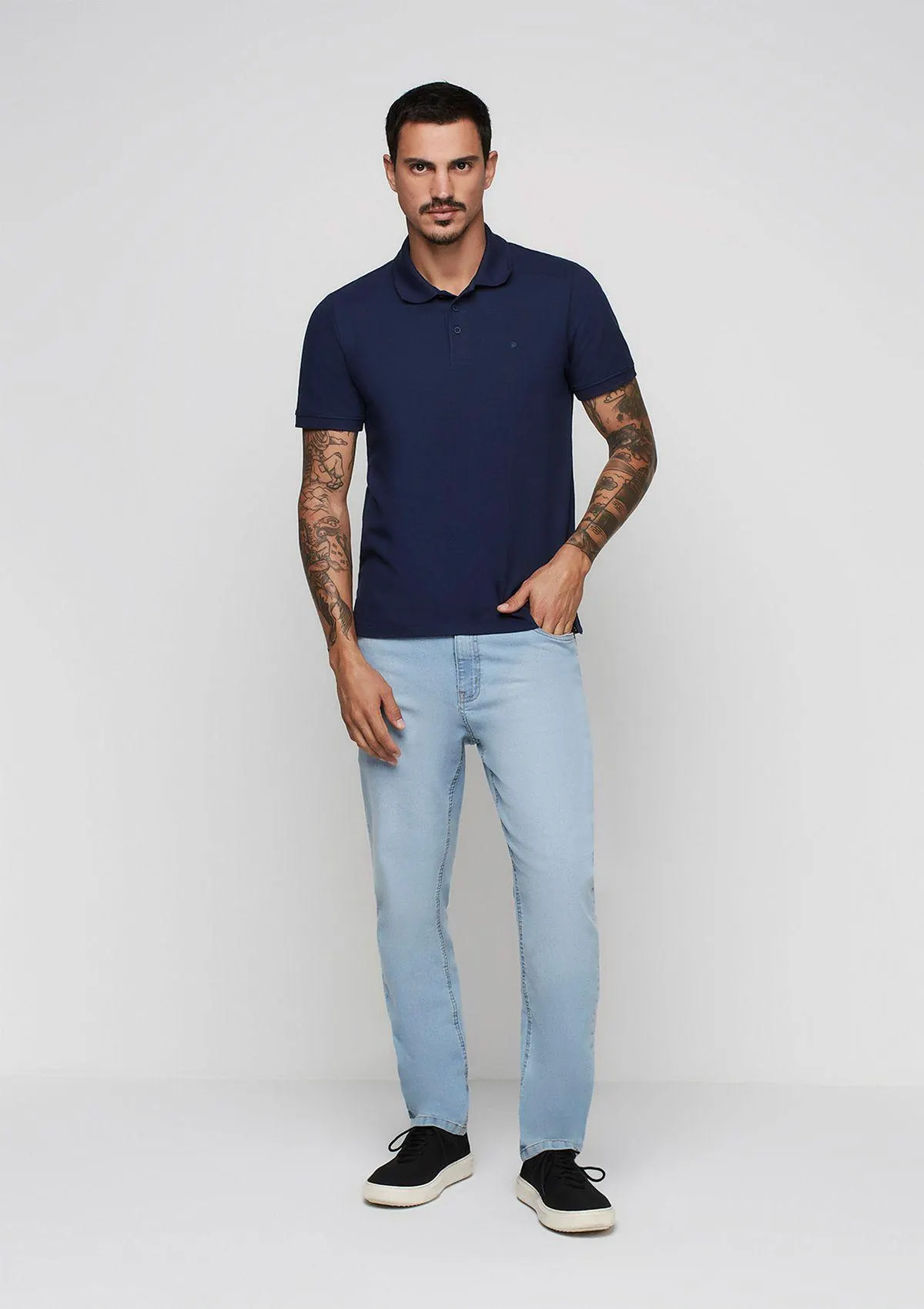 Camisa Polo Masculina Em Malha Piquet - Azul