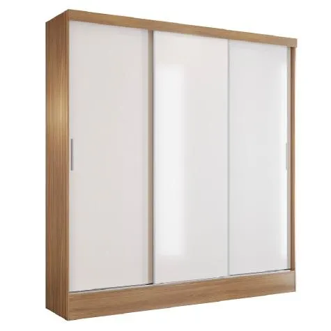 Guarda Roupas Casal 3 portas de Correr 4 Gavetas Sara Amêndoa / Branco Demóbile