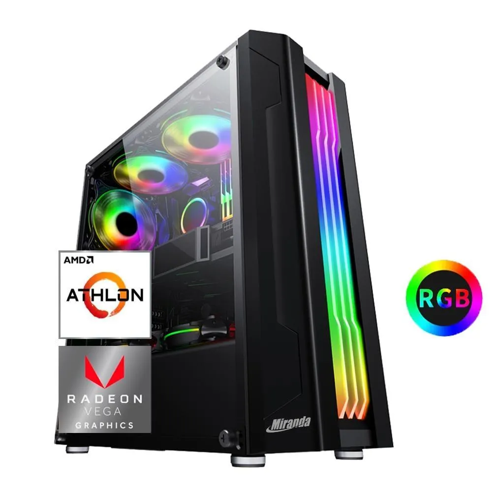 Computador Miranda Gamer Athlon 3000G com Gráfico Radeon Vega 3 integrado, Memória 8GB, SSD 256GB, Linux, LOGIN