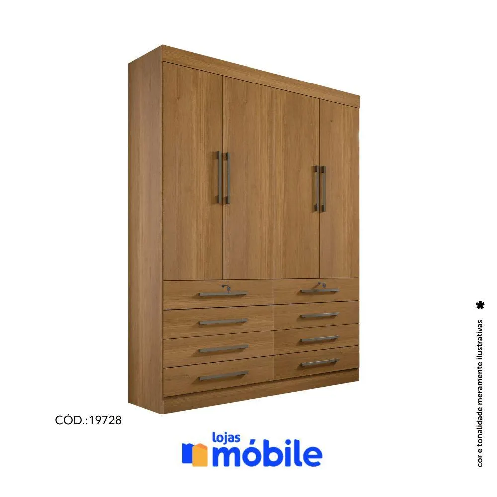 Guarda Roupa Solteiro 1,60m 4 Portas E 8 Gavetas (19728)