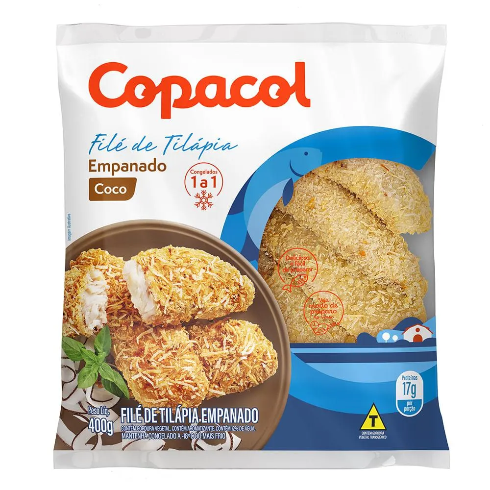 Peixe Filé Tilápia Empanado Coco Copacol 400g