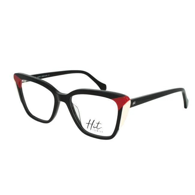 Armação de Óculos de Grau Hit, modelo 1 4035, cor Preto com Vermelho, tamanho 55