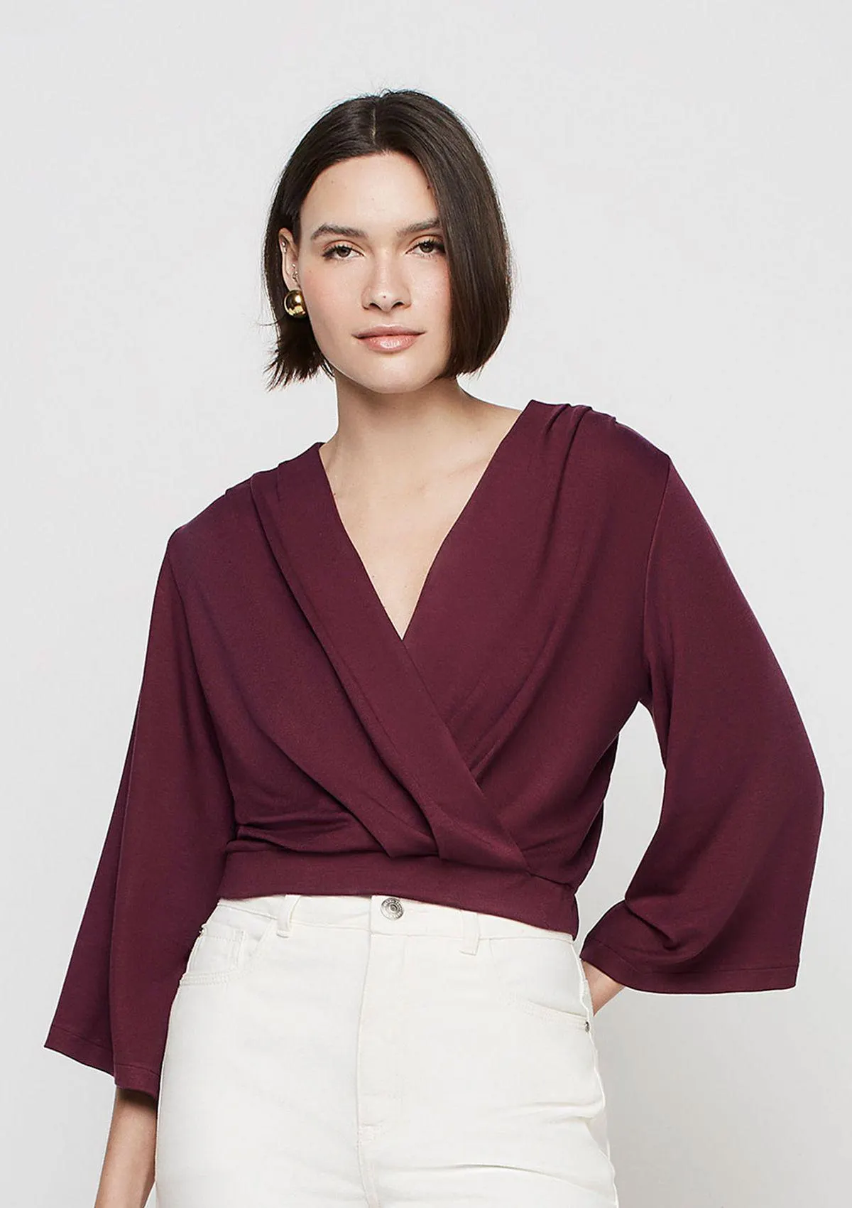 Blusa Decote V Em Liocel - Vermelho