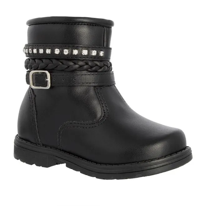 Bota Montaria Infantil Gabrielinha Tiras Fivela Tressê Strass Preto