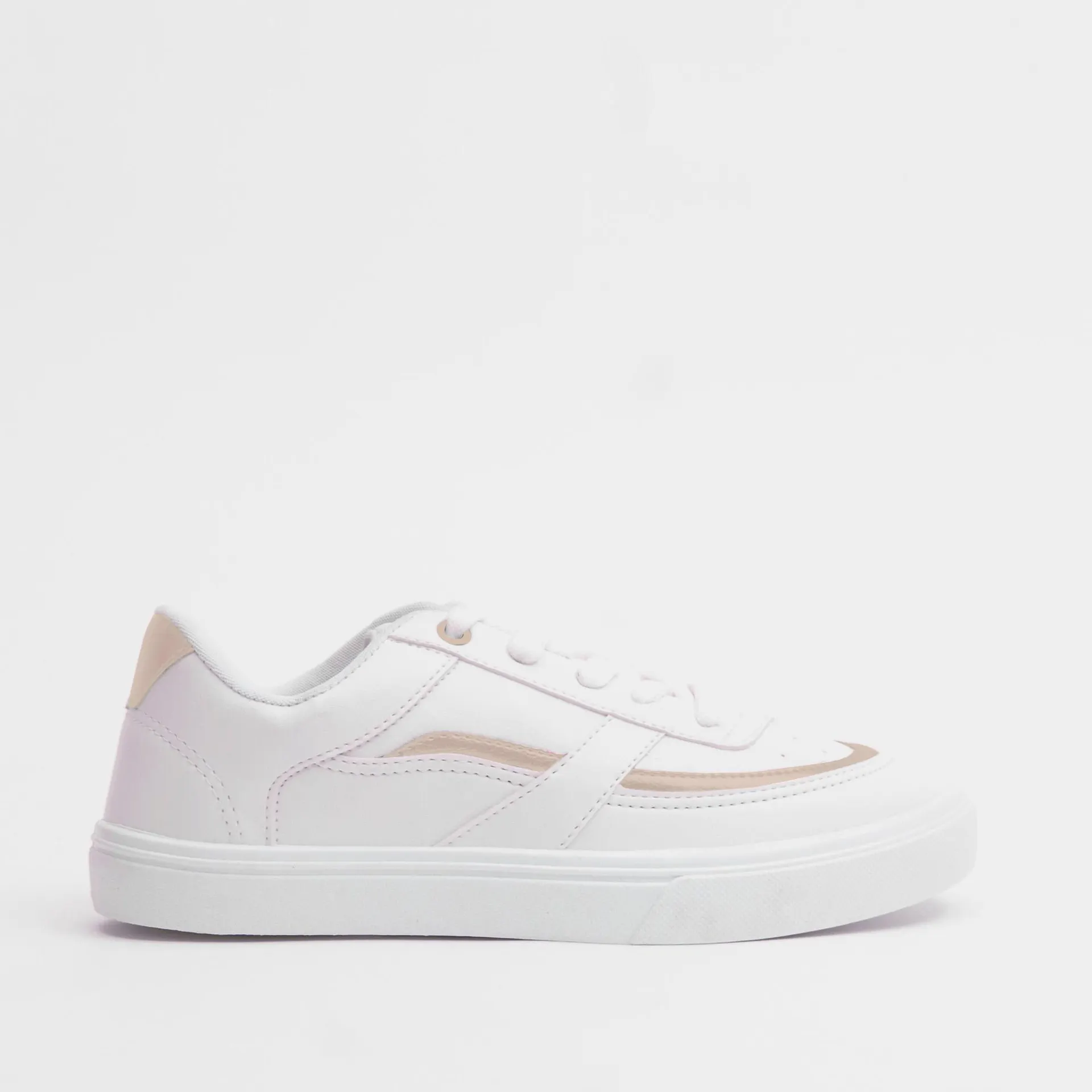 Tênis Bruna em napa com detalhe lateral - BRANCO/COTTON