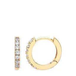 Pave Gold Plate White Cubic Zirconia Hoop Earrings