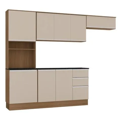 Armário de Cozinha Completa Paris 8 Portas 3 Gavetas Carvalho / Off White