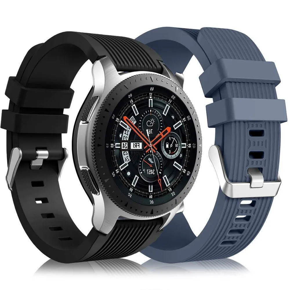 2 Pulseiras Silicone 22mm Compatível Galaxy Watch 3-46mm-gear S3 (preto-azul)
