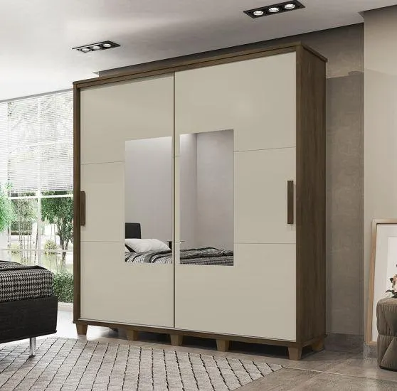 Guarda Roupas RV Móveis Monte Carlo - Espelho, 2 Portas, 4 Gavetas - Freijó/Offwhite