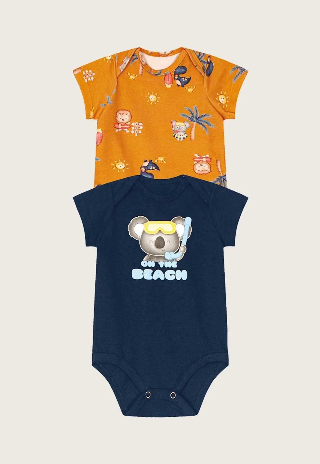 Kit 2pçs Body Bebê Brandili Coala Laranja/Azul-Marinho